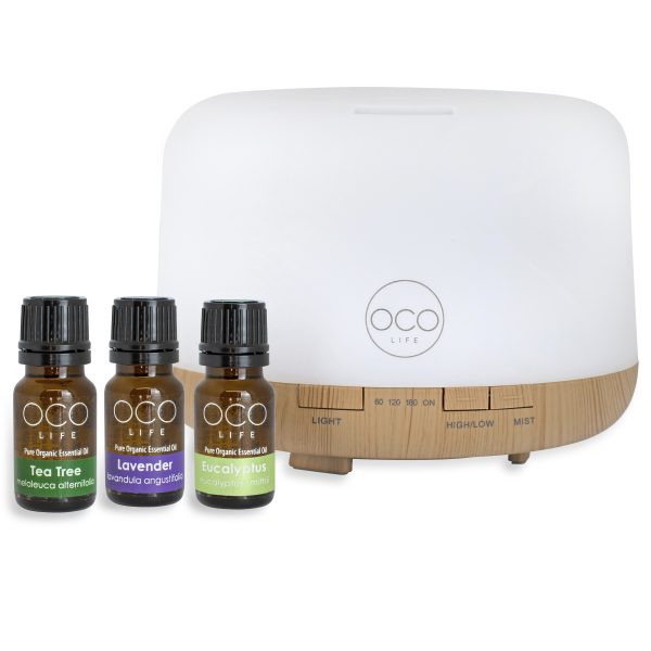 <p class="MsoNormal" style="margin: 0cm 0cm 8pt; line-height: 18.4px; font-size: 12pt; font-family: Aptos, sans-serif;">OCO Life Cool Mist Ultrasonic Aroma Diffuser 500ml with 3 x 100% Pure Essential Oils 10mls</p>