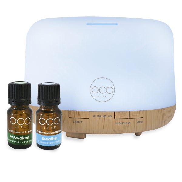 <p class="MsoNormal" style="margin: 0cm; font-size: 12pt; font-family: Calibri, sans-serif;"><span lang="EN-US">OCO Life 500ml Cool Mist Ultrasonic Aroma Diffuser with 2 Oil Blends (10ml)</span></p> - Image 2