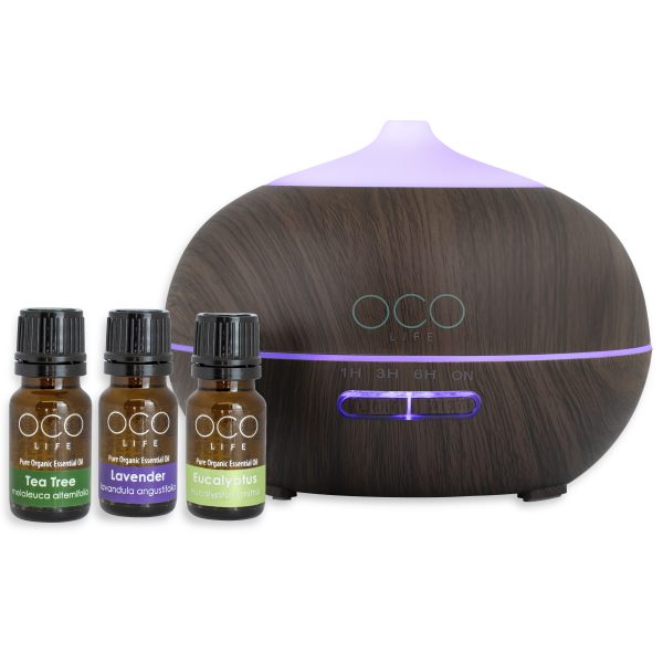 <p>BEST SELLING OCO Life Dark Wood Grain Ultrasonic Diffuser 400ml and Home Essentials Kit 3 Oils </p> - Image 5